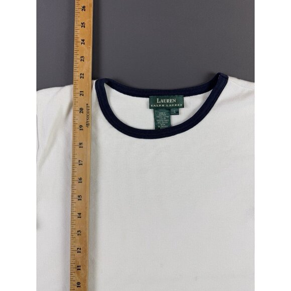 Rare Vintage 90s Y2K Lauren Ralph Lauren White Ringer Shirt Large Womens Tee - Picture 7 of 7